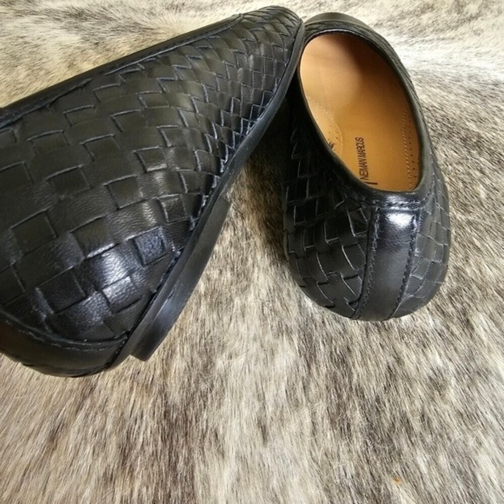 Neiman Marcus Silex Napa Leather Woven Braided Black Flats Shoes - Picture 11 of 11